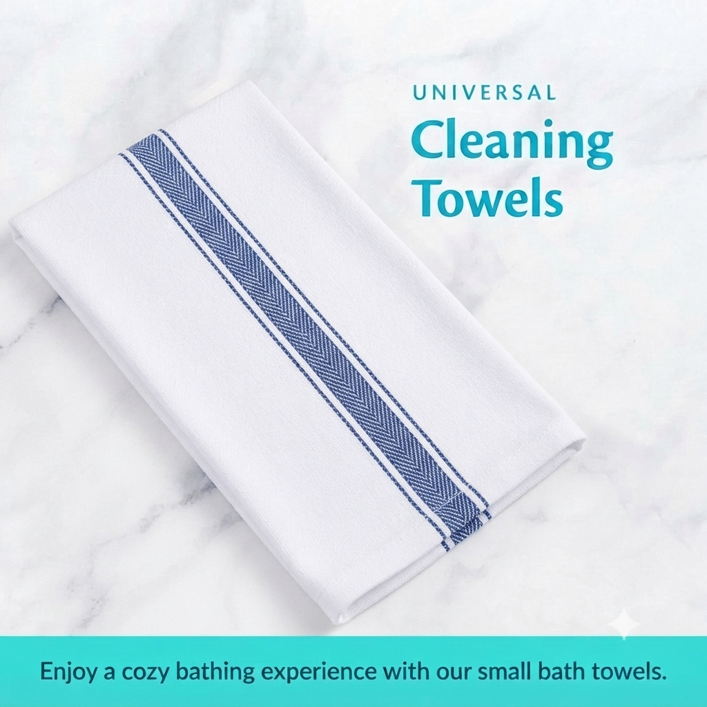 Soft 300 Pack White Blue Striped Dish Towels (15x25 Inch) - 100% Cotton