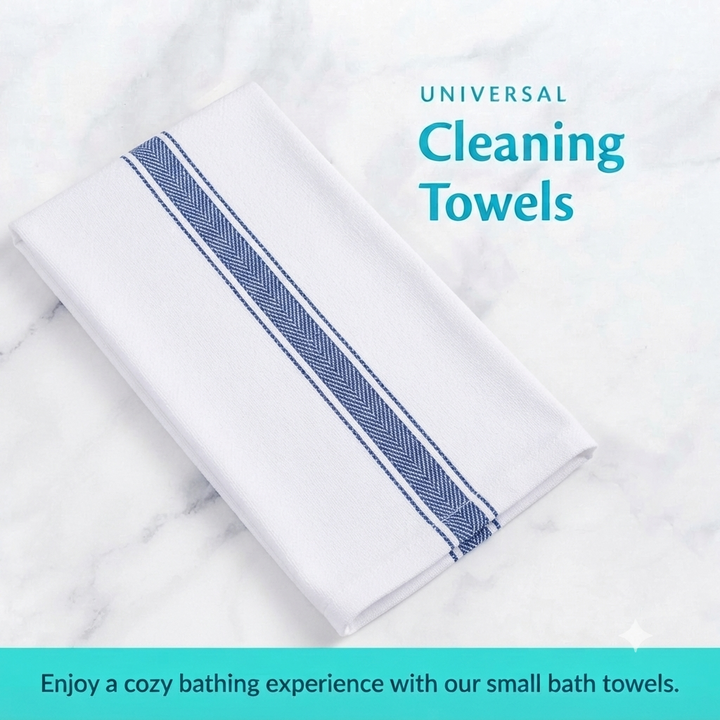 Soft 300 Pack White Blue Striped Dish Towels (15x25 Inch) - 100% Cotton