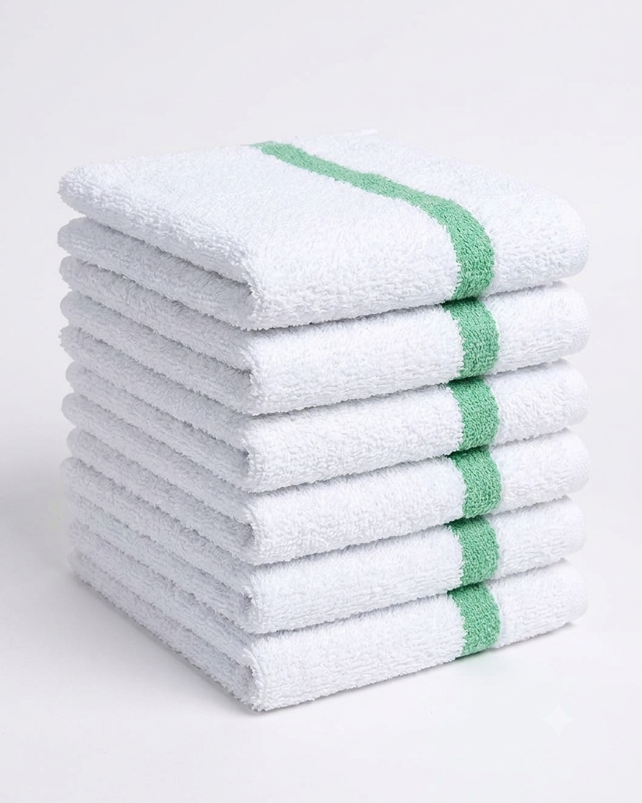 Soft 300 Pack Green Striped White Bar Mop Towels (16x19 Inch) - 100% Cotton - Super Absorbent Kitchen Towels for Restaurants, Bars, Hotels & Commercial Kitchens
