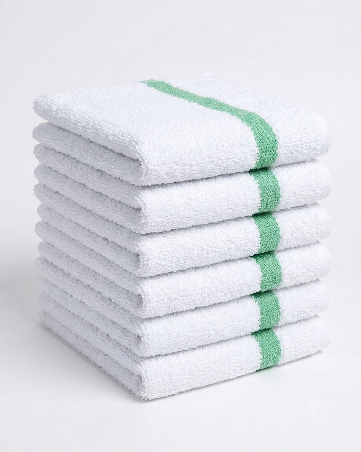 Soft 300 Pack Green Striped White Bar Mop Towels (16x19 Inch) - 100% Cotton - Super Absorbent Kitchen Towels for Restaurants, Bars, Hotels & Commercial Kitchens