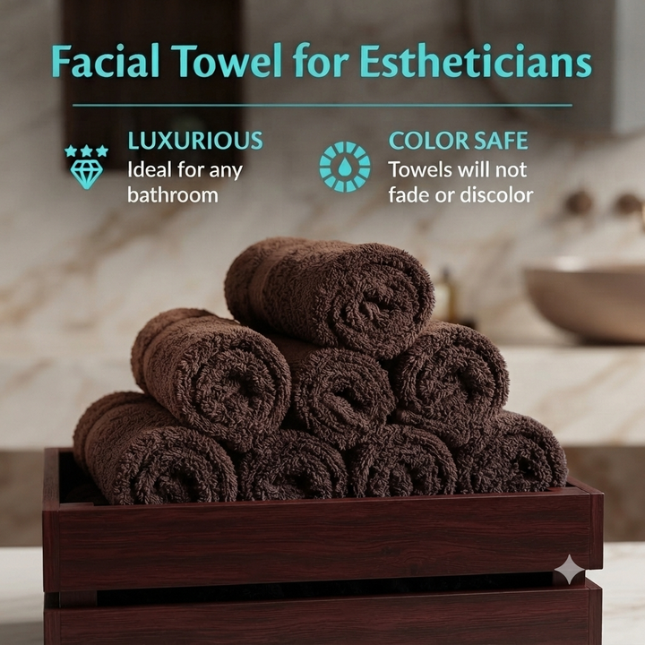 Premium 120 Pack Brown Salon Hand Towels (16x27 Inch) - 100% Cotton - Dobby Border Hand Towels for Hair Salons, Nail Salons, Spas, Gyms & Home Hair Care - Soft & Quick Dry
