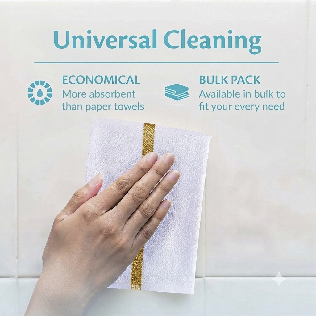 Soft 300 Pack Golden Striped White Bar Mop Towels (16x19 Inch) - 100% Cotton - Super Absorbent Kitchen Towels for Restaurants, Bars, Hotels & Commercial Kitchens