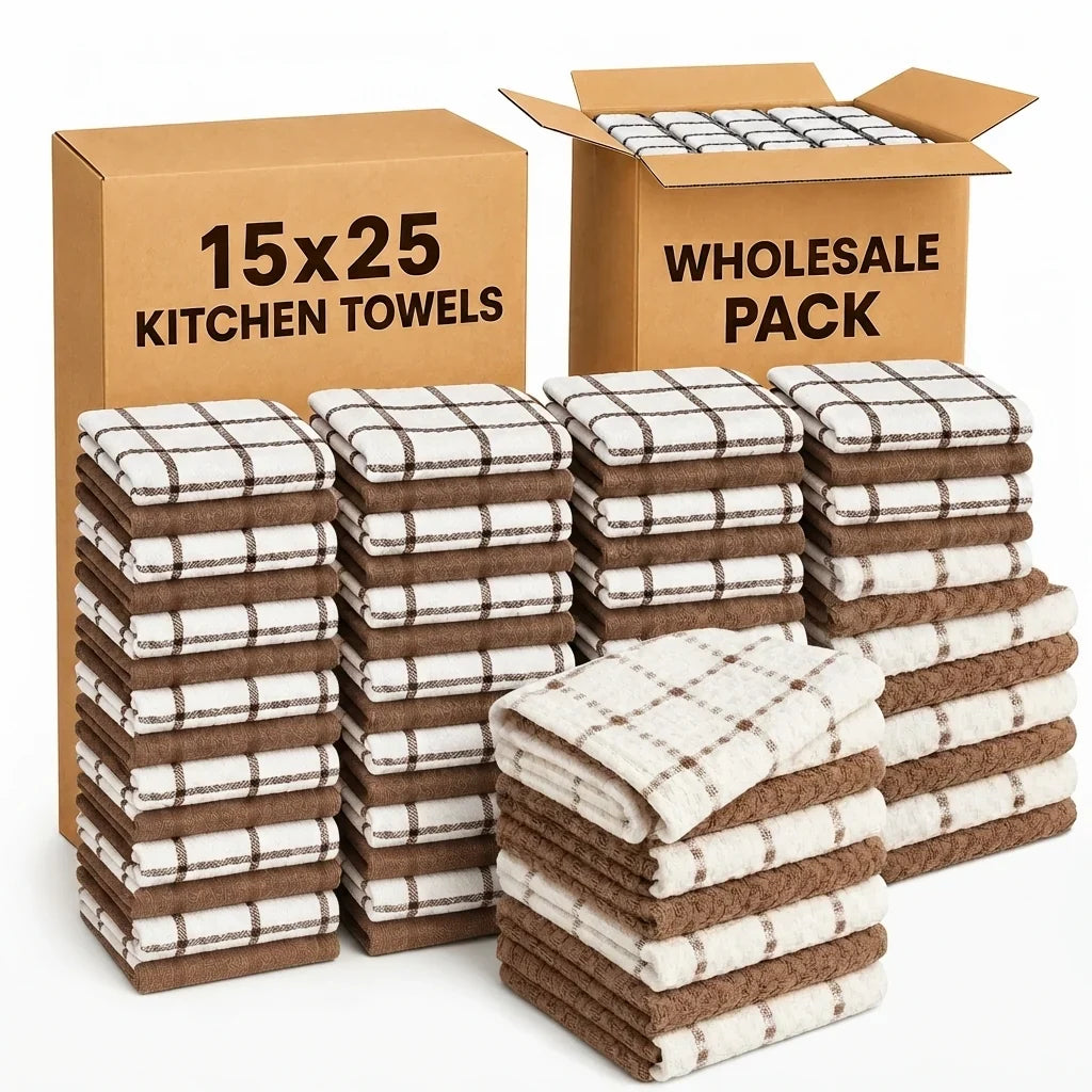 Premium 144 Pack Waffle Weave Kitchen Dish Towels (15x25 Inch) - 100% Cotton