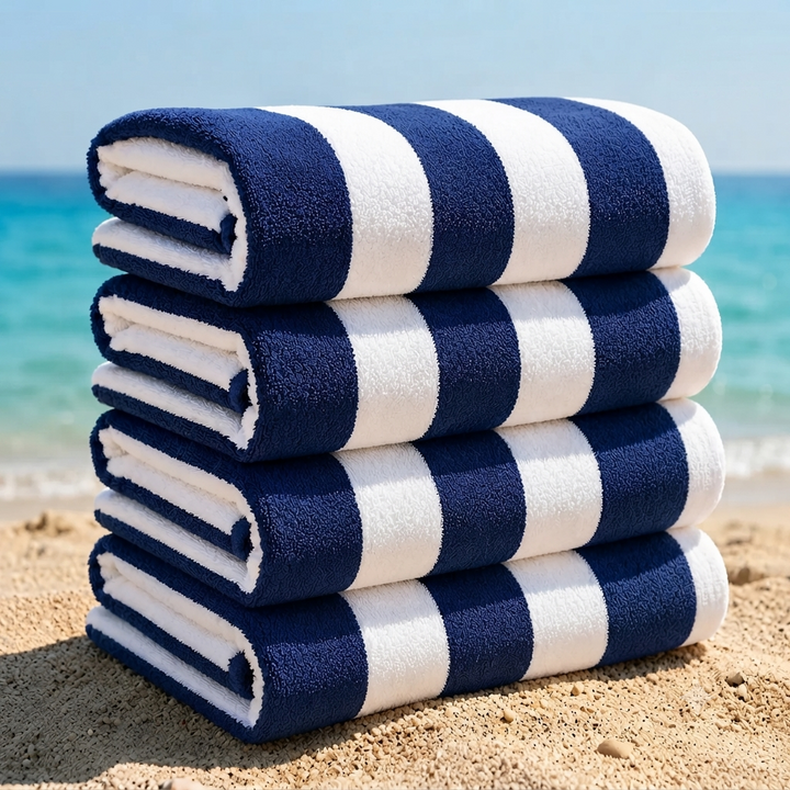 Soft 36 Blue Cabana Beach Towels | 100% Cotton | 36 Pieces Wholesale Pack