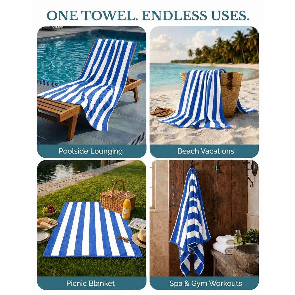 Luxury 24 Blue Cabana Towels | 100% Premium Cotton | 24 Pieces Wholesale Pack