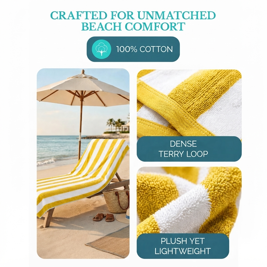 Luxury 24 Yellow Cabana Towels – 100% Premium Cotton - 24 Pieces Wholesale Pack