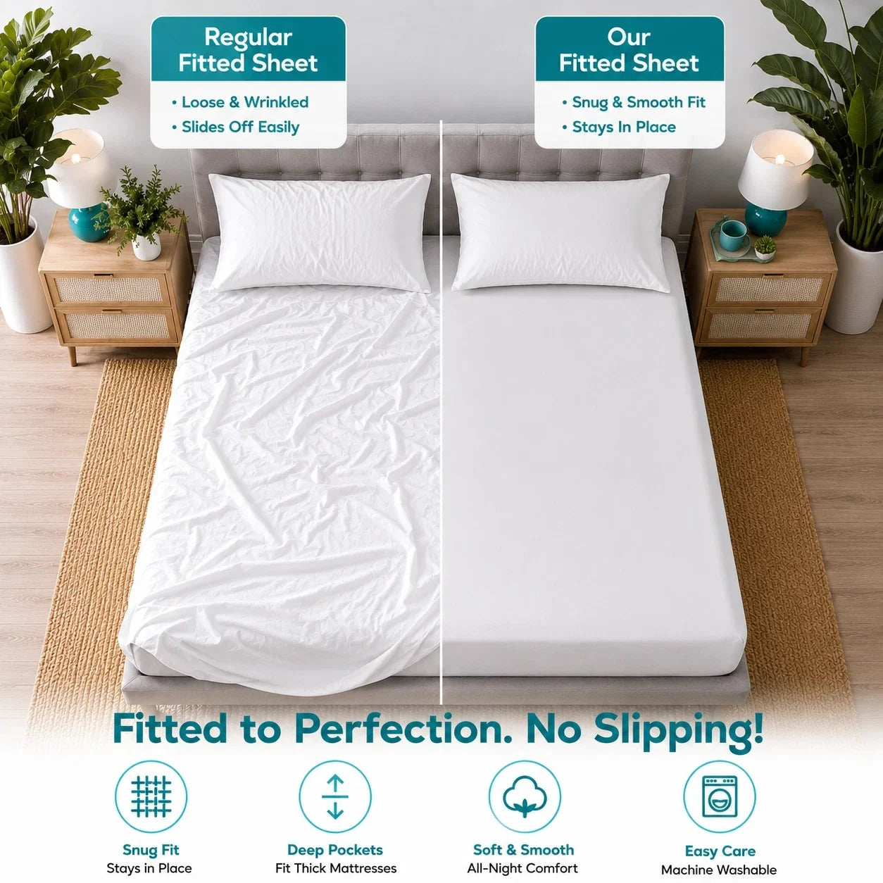 Bulk Case Pack of 40 Double Size Polycotton Bedding Set – 10 Flat Sheets, 10 Deep Fitted Sheets & 20 Pillowcases