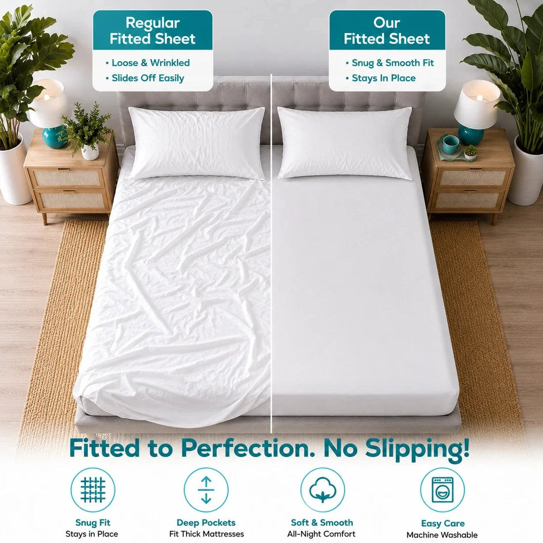 Bulk Case Pack of 40 Double Size Polycotton Bedding Set – 10 Flat Sheets, 10 Deep Fitted Sheets & 20 Pillowcases
