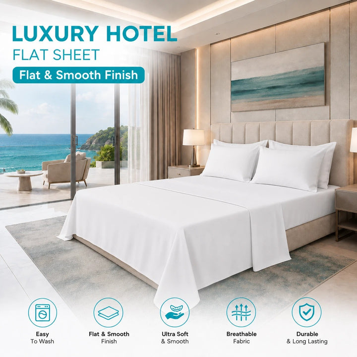 T-200 Cotton White Bed Sheets | Sheets for Hotels & Hospitality Use | 10 Pieces Wholesale Pack